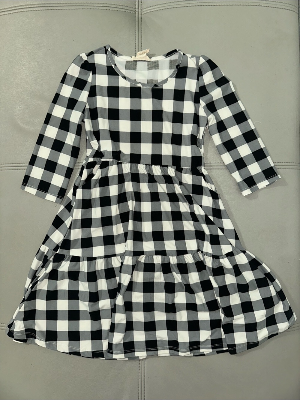 Girls Black & White Gingham Tiered Casual Dress — Comfortable Everyday Style